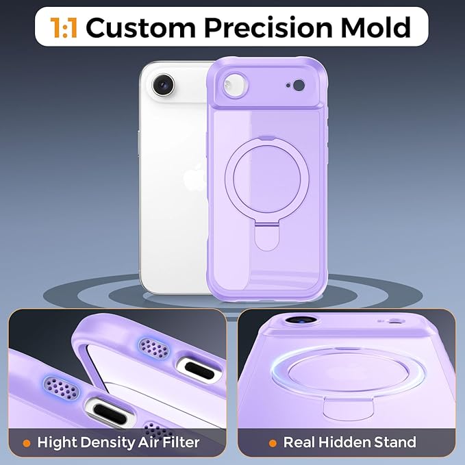MOCCA Compatible with iPhone Air Case with Magnetic Invisible Stand [Full Camera Protection] [Compatible with Magsafe] Military Drop Shockproof Translucent Matte Phone Case Cover 6.5",Light Purple