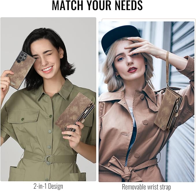 SZHAIYU 2 in 1 Detachable for Samsung Galaxy S25 Ultra Wallet Case with Card Holder, Retro Premium Flip Leather Cover Magnetic Zipper Pocket Phone Cases 6.8'' (Coffee, S25 Ultra)