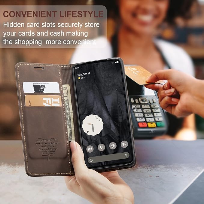 for Google 8 Pro Case, Flip Wallet Leather Case with Card Holder Magnetic Closure Shockproof Kickstand Protective Phone Cases Cover for Google 8 Pro,Coffee