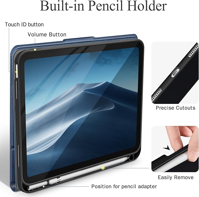 auaua Case for iPad (A16) 11th Generation 11 Inch 2025, iPad 10th Generation 10.9 Inch 2022, with Pencil Holder and Pocket, Typing Angle Muti-Stand Magnetic Closure Auto Sleep/Wake (Blue)