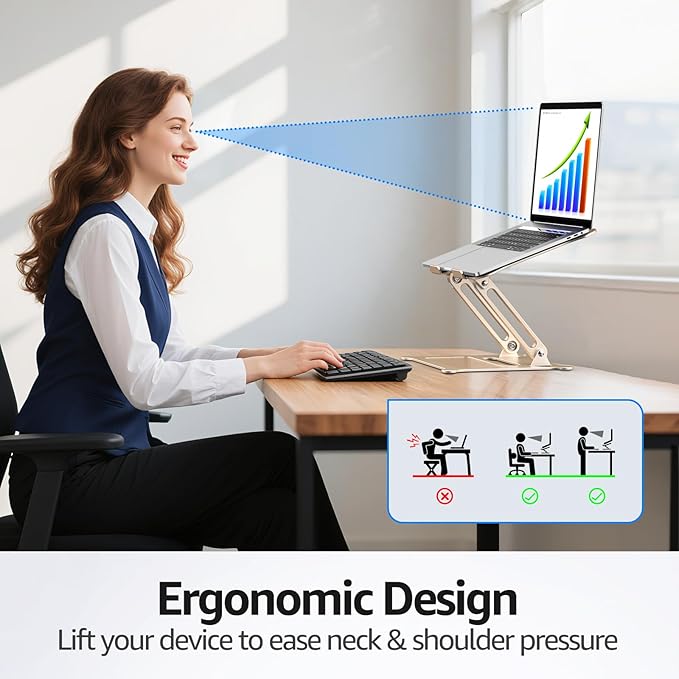 Urmust Laptop Notebook Stand Holder Adjustable Ultrabook Stand Riser Portable Compatible with MacBook Air Pro HP Dell XPS Lenovo All laptops 10-15.6"(Light Gold)