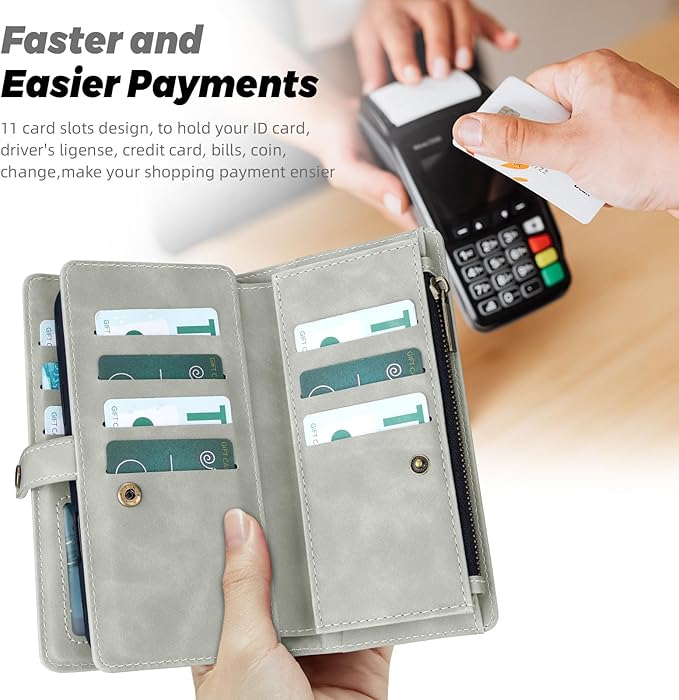 TwoHead for Samsung Galaxy S23 Ultra Wallet Case with Card Holder & Detachable Magnetic Phone Case for Galaxy S23 Ultra,PU Leather Shockproof Protective Phone Cover Wallet(6.8 in,Gray)