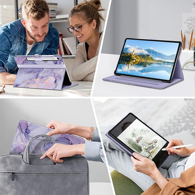 Fintie Case for Samsung Galaxy Tab S10 Lite/ S10 FE/ S9 FE 5G 10.9 Inch/Tab S9 11 Inch with S Pen Holder, Multi-Angle Viewing Protective Cover with Pocket, Auto Sleep/Wake, Lilac Marble