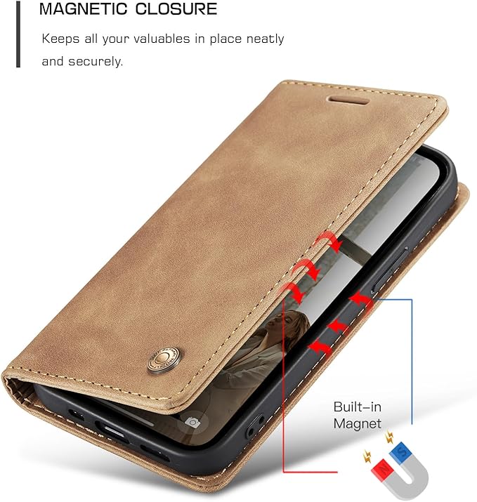 QLTYPRI Case for iPhone 16e, Vintage PU Leather Wallet Case Card Slot Kickstand Magnetic Closure Shockproof Flip Folio Cover for iPhone 16e - Brown
