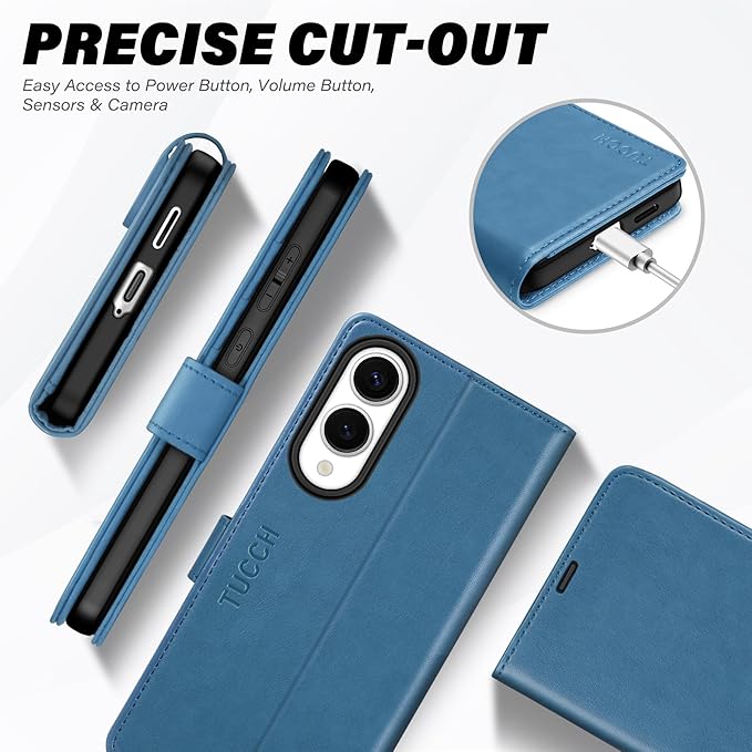 TUCCH Wallet Case for Galaxy S25 Edge with [TPU Shockproof Interior Case] [RFID Blocking] Folio Stand [4 Card Slots], Magnetic PU Leather Folio Cover Compatible with Galaxy S25 Edge 6.7", Light Blue