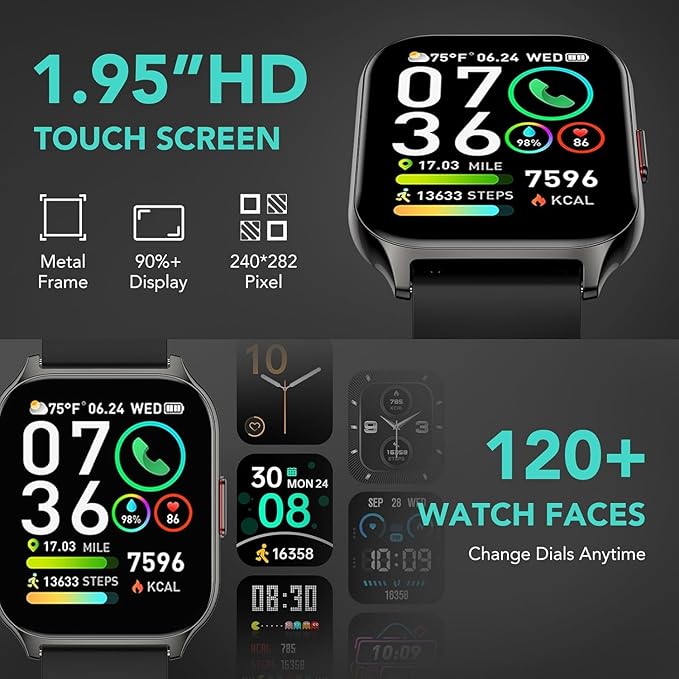 Smart Watch for Men Women(Answer/Make Call) 1.95" Smartwatch for Android iPhone, 123+ Sports Fitness Tracker with Game/Calculator/Weather IP68 Waterproof Heart Rate SpO2 Sleep Monitor, V71-1