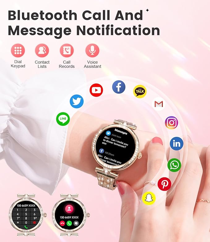 LIGE Smart Watches for Women (Answer/Make Call) with Diamonds，1.19” AMOLED Smartwatch with Heart Rate/SpO2/Sleep Monitor,IP68 Waterproof Fitness Tracker 111 Sport Modes Pedometer for Android iOS,Gold
