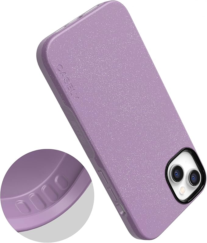 Casely iPhone 14 Case | Lavender Waves | Purple Shimmer Glitter | Bold Protective Design | Compatible with MagSafe