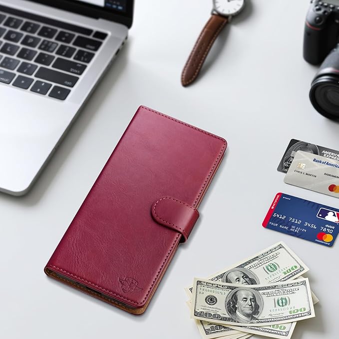 Wallet Case for Samsung Galaxy S25 5G Magnetic Flip Leather Folio Cover with RFID-Blocking Credit Card Holder, Women Men Protective Phone Case Compatible with Samsung S25, Wine Red