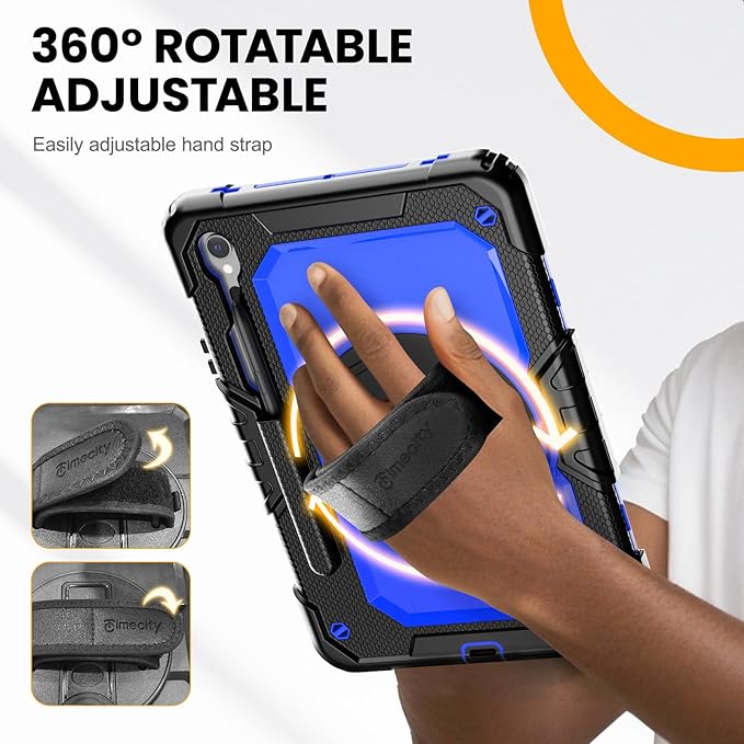 Timecity Case for Samsung Galaxy Tab S10 FE/ S9 FE 5G 10.9 Inch/ S9 11 Inch - Heavy Duty Protective Cover with Screen Protector, Rotating Stand, Shoulder Strap, S Pen Holder | Kids-Friendly, Dark Blue