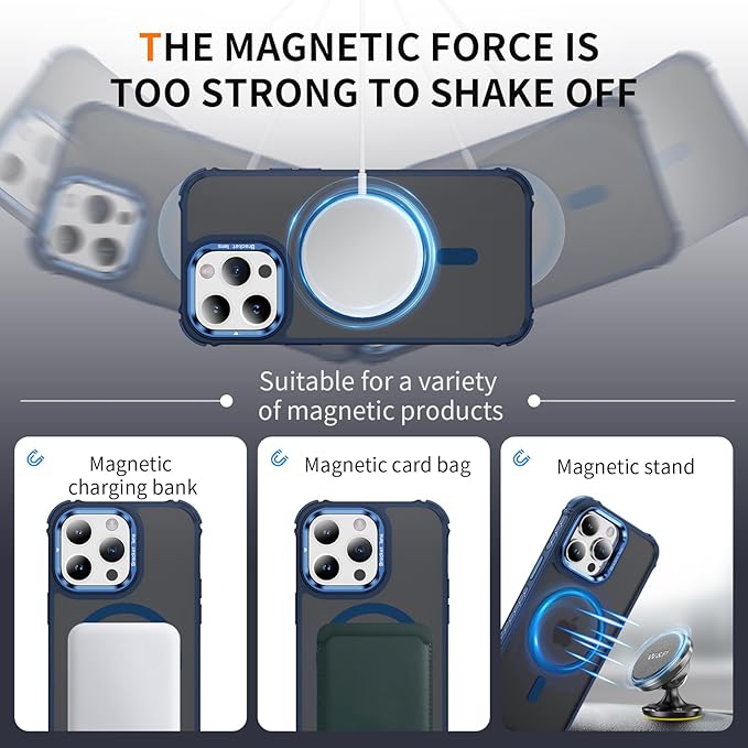 Magnetic for iPhone 14 Pro Max Case Blue with MagSafe Wireless Charging Heavy Duty Military-Grade Shockproof Protection Adjustable Kickstand Slim Matte Anti-Fingerprint Cover Men Women