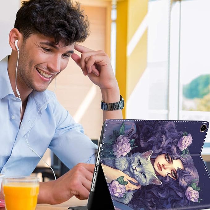 Case for Samsung Galaxy Tab A9 Plus 11 inch 2023，Slim Fit Foldable Standing Cover Case with Auto Sleep/Wake for Galaxy Tab A9+ 11’2023 (SM-X210/X216/X218)，Girl Hug Cat