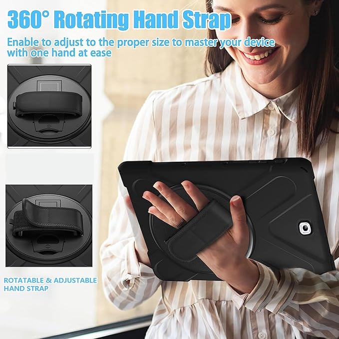 Galaxy Tab S2 9.7 Case - Dropproof Shockproof Heavy Duty Tablet Cover Rotatable Kickstand Handle Stand Hand Strap Shoulder Belt Carrying Case for Samsung SM-T810/T813/T815/T817/T818/T819 9.7" Black