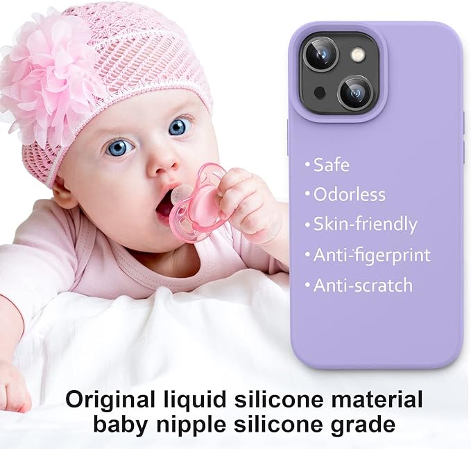 Vooii Compatible with iPhone 14 Case,[Silky Touch Premium Liquid Silicone] [Soft Anti-Scratch Microfiber Lining], Ultra Slim Shockproof Protective Case for iPhone 14 - Light Purple