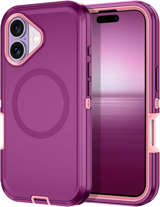 for iPhone 17 Case [Compatible with MagSafe] Shockproof 3-Layer Full Body Protection [Without Screen Protector] Rugged Heavy Duty Cover Case for Apple iPhone 17 6.3" 2025,Purple/Pink