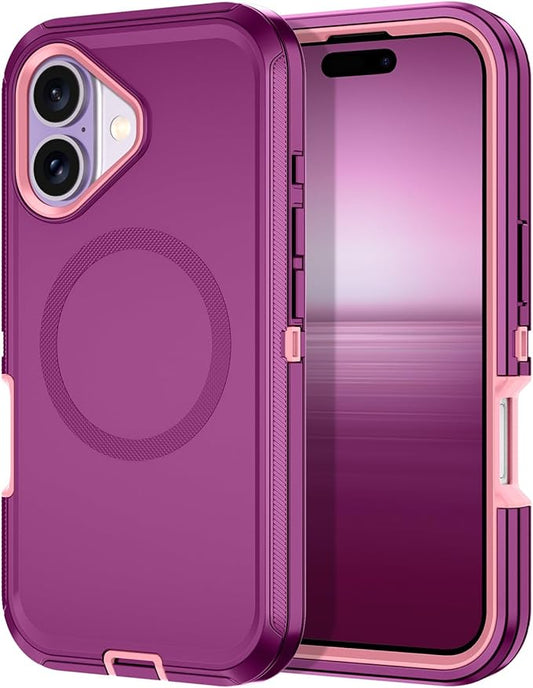for iPhone 17 Case [Compatible with MagSafe] Shockproof 3-Layer Full Body Protection [Without Screen Protector] Rugged Heavy Duty Cover Case for Apple iPhone 17 6.3" 2025,Purple/Pink