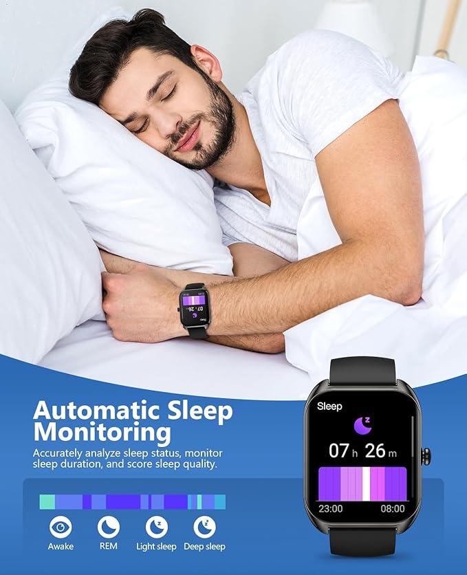 Smart Watch (Answer/Make Call) for Men Women, 2.02" Smartwatch with Blood Oxygen/Blood Pressure/Heart Rate/Sleep Monitor, IPX8 Waterproof Fitness Tracker, 100+ Sports Modes Compatible with iOS Android