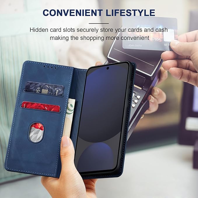 Jasonyu Flip Wallet Case for Samsung Galaxy S24 FE,Leather Magnetic Folio Cover with Card Holder,Kickstand - TPU Shockproof Durable Protective Phone Case,Blue