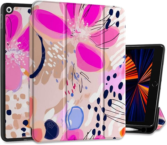 DONGKE Case Compatible with iPad 10.2 Inch 2021 2020 2019 iPad 9th/8th/7th Generation with Pencil Holder, Slim Stand Protective Case with Soft TPU Back, Auto Sleep/Wake Cover, Floral Artistic