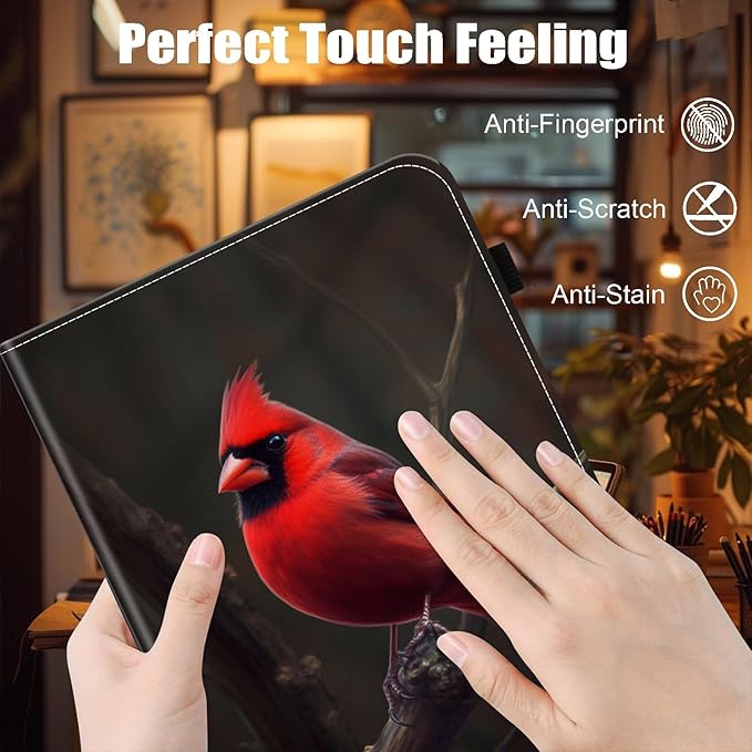 Case for Samsung Galaxy Tab S9 FE 5G 10.9 Inch/Galaxy Tab S9 11 Inch 2023,Card Slot PU Leather TPU Case Pen Holder Auto Wake Sleep,Red Cardinal Bird