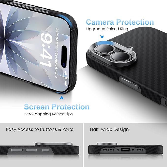 Aramid Fiber for iPhone 17 Case Black/Grey(Twill), Compatible with MagSafe,Slim & Light, Case-Less Touch Feeling