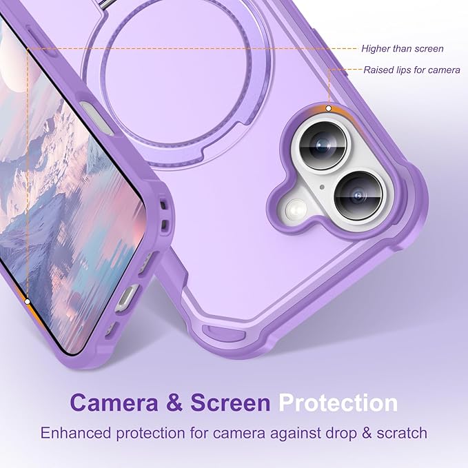 Compatible with iPhone 17 Case with Invisible Magnetic Ring Stand [Compatible with Magnetic] [Military Drop Protection] Shockproof Slim Hard Back Soft Edge Case 6.3 Inch, Purple
