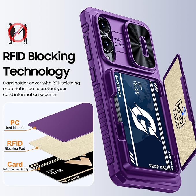 for Samsung Galaxy S25 Edge Case Wallet with RFID [Cards Holder][Camera Cover][Edge Raised] Full Body Shockproof Silicone Protective Phone Case for Galaxy S25 Edge 2025 (Purple)