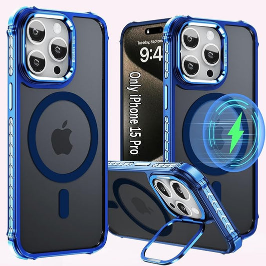 for iPhone 15 Pro Case Magnetic with Stand, Supports Wireless Charging,[Compatible with MagSafe Accessories],Slim Magnetic Case for iPhone 15 Pro, Blue