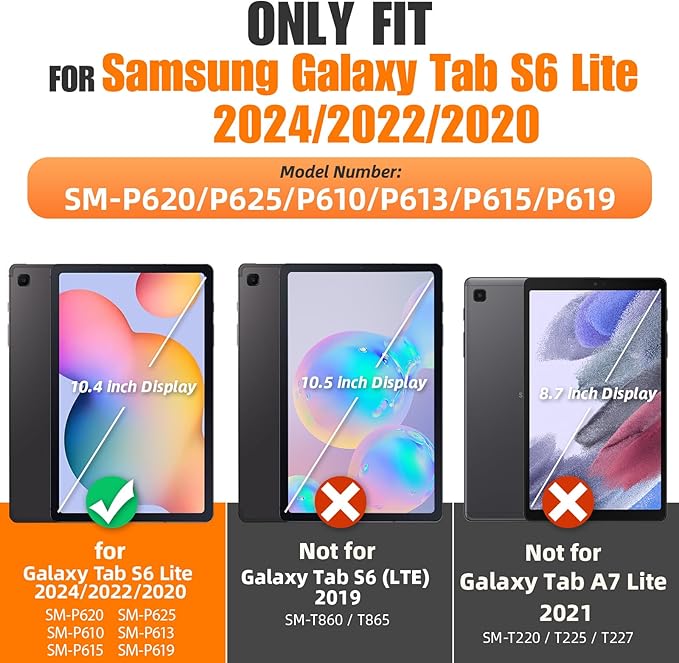 SEYMAC stock Case for Samsung Galaxy Tab S6 Lite 10.4’’ (2024-2020) with Screen Protector Pencil Holder [360° Rotating Hand Strap] &Stand, Drop-Proof Case for Galaxy Tab S6 Lite Tablet, All Black