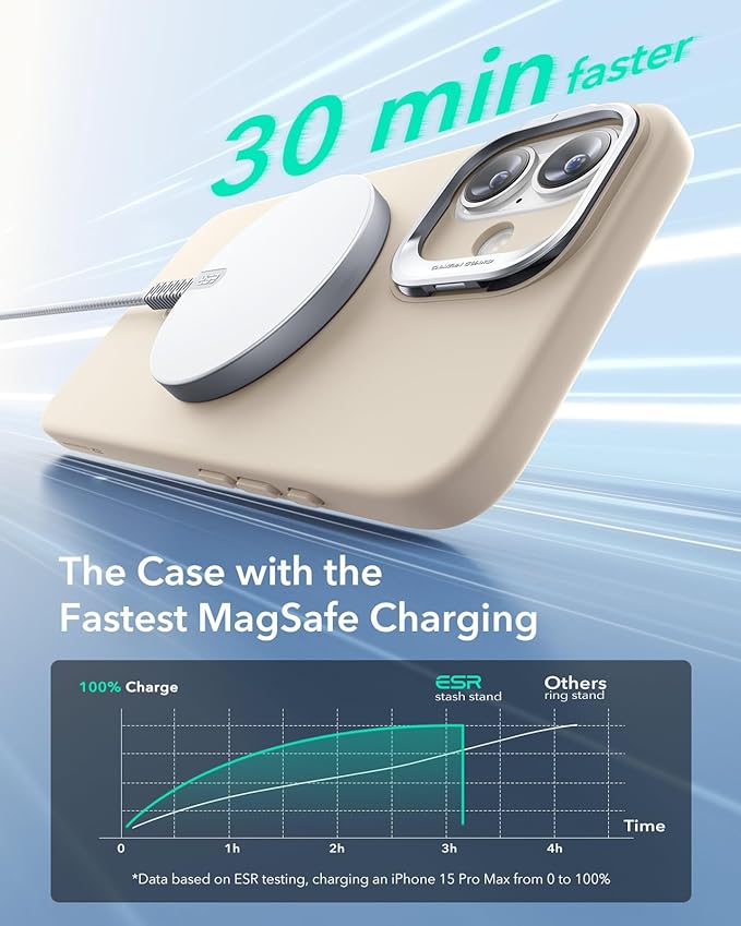 ESR for iPhone 16 Case, Silicone Case with Stand, Compatible with, Military-Grade Protection, Built-in Camera Stash Stand, Magnetic Phone Case for iPhone 16, Cloud Series, Light Tan