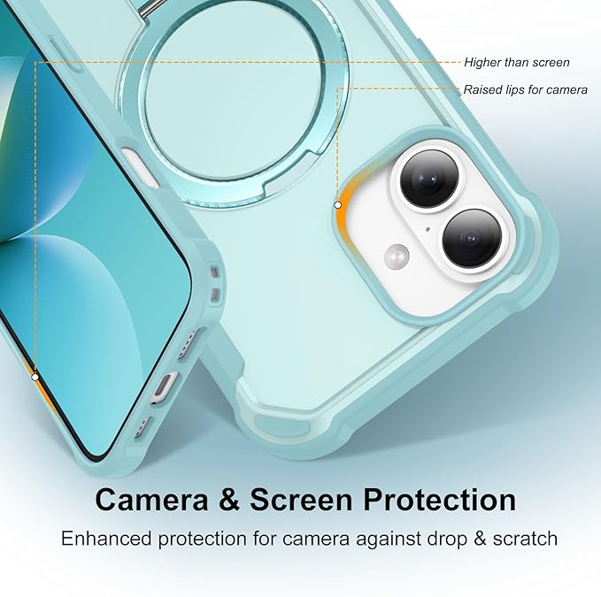 Compatible with iPhone 16 Case with Invisible Magnetic Ring Stand [Compatible with Magnetic] [Military Drop Protection] Shockproof Slim Hard Back Soft Edge Case 6.1 Inch, Blue