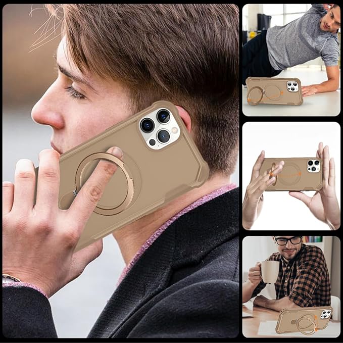 Designed for iPhone 14 Pro Case with Magnetic Stand [Military Drop Protection][Compatible with Magnet] Shockproof 14 Pro Phone Case with Ring Holder, Khaki