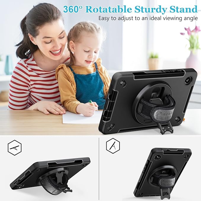 Case for Galaxy Tab A9 Plus 5G 2023: Heavy Duty TPU Cover for Samsung Tablet A9+ 11 Inch with Screen Protector- Stand - Handle - Shoulder Strap -S-Pen Holder- Black