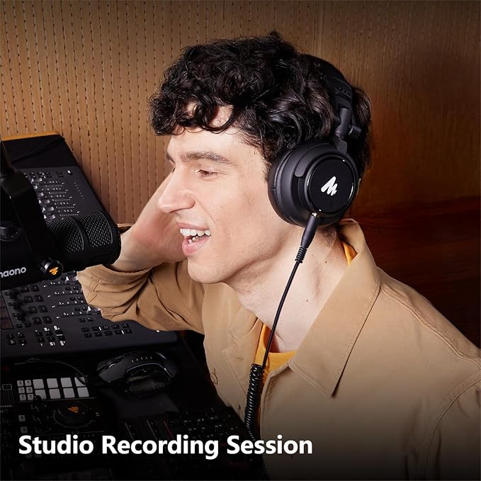 MAONO MH601 Professional Studio Monitor Headphones, Wired Closed Back Over Ear DJ Headset with 50mm Drivers and 1/4 inch to 3.5mm Jack for Guitar Amp Recording Mixing Piano Music Production Podcast