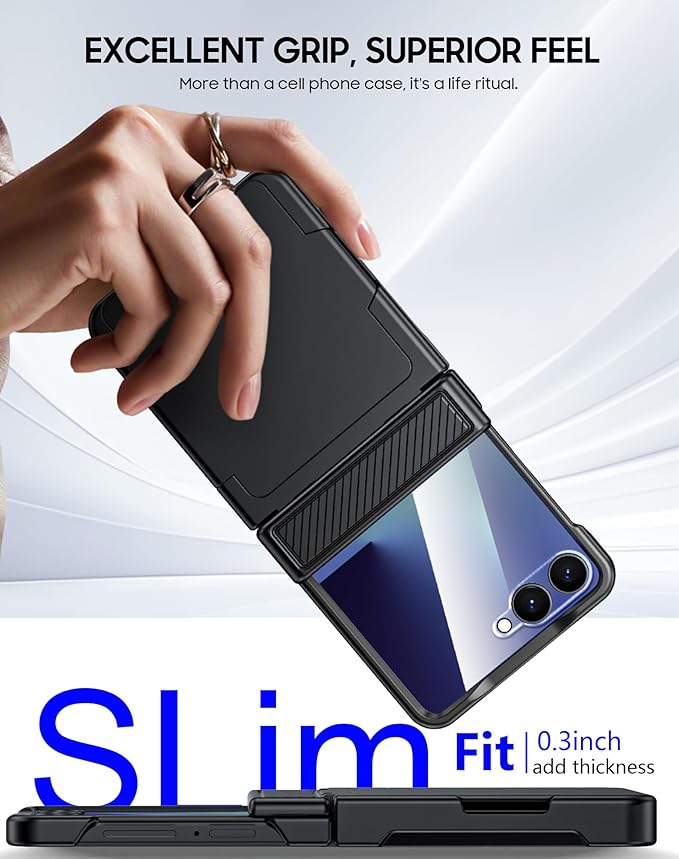 CENMASO for Samsung Galaxy Z Flip 7 Case with Card Holder [RFID Blocking] & Hinge Protection & HD Screen Protector, Rugged Anti-Scratch Full-Body Shockproof Phone Case for Z Flip 7-Black