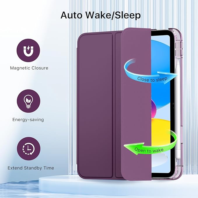 MoKo for iPad (A16) 11th Generation Case 11 Inch 2025, iPad 10th Generation Case 10.9 Inch 2022 with Pencil Holder, Slim Light Trifold Protective Cover with Hard PC Translucent Back Shell, Dark Purple