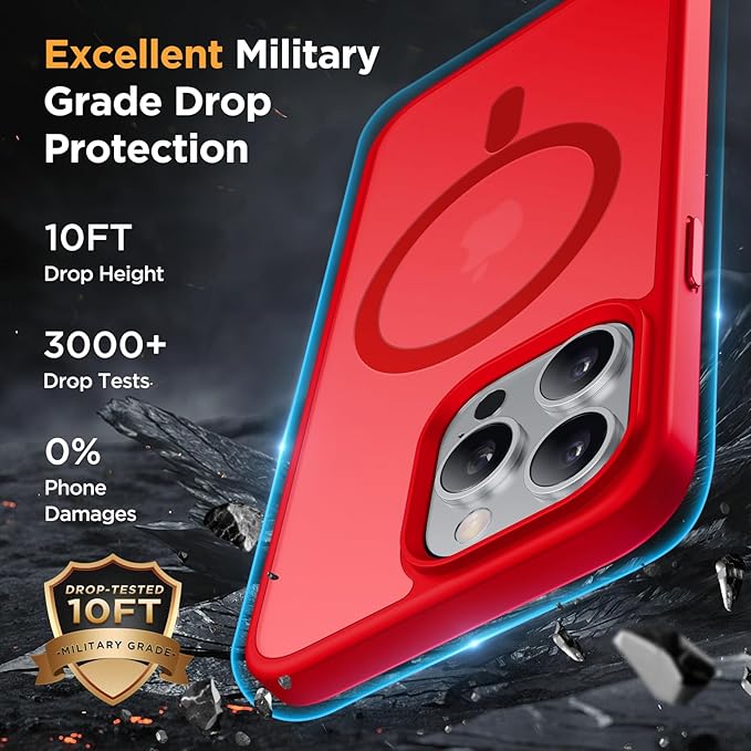Miracase Magnetic Series for iPhone 14 Pro Max Case [Compatible with MagSafe] [with 2X Screen Protectors] Military-Grade Protection, Anti-Fingerprint, Phone Case for iPhone 14 Pro Max, Red