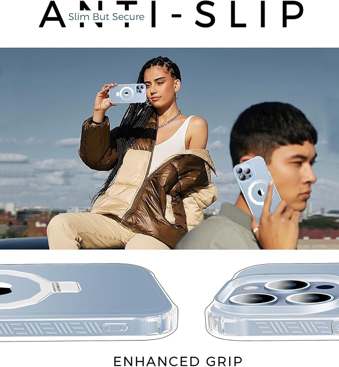 Compatible with iPhone 13 Pro Case, Built-in Screen Protector & Seamless Stand, with Camera Lens Protector, Strong Magnetic Clear Phone Case, Full Body Protective Cover for 6.1" (Clear)