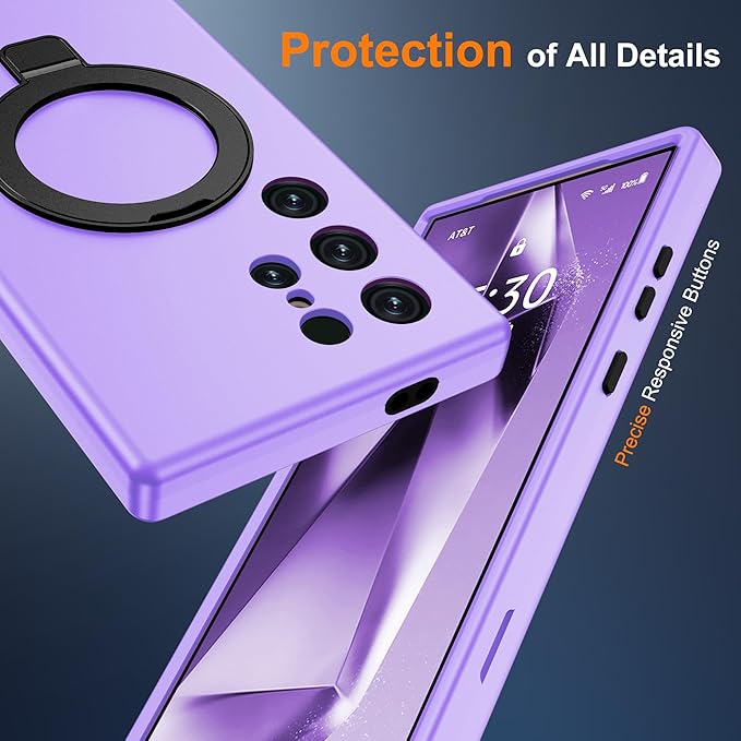 Designed for Samsung Galaxy S24 Ultra Case with Magnetic Ring Stand [Compatible with Mag-Safe][Military Grade Drop Protection][Build in Kickstand] S24 Ultra Phone Case 6.8",Light Purple