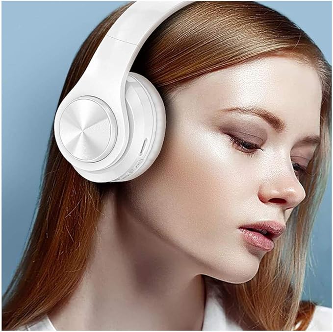 Bluetooth Over Ear Headphones, Deep Bass Colorful LED Lights Headphones with Mic, Lightweight Wireless Foldable HiFi Stereo Kids Headset for School Classroom/Home Travel/Office/PC/Cell Phone-White