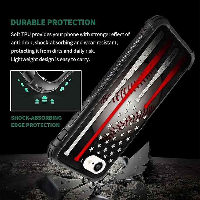 Compatible with iPhone 16e Case,American Baseball Flag Phone Cover for Men/Women,Soft TPU Anti-Skid Thread and Four Corner Anti-Collision Protection Case Compatible with iPhone 16e 6.1inch