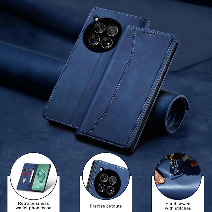 Jasonyu Flip Wallet Case for OnePlus 12,Leather Magnetic Folio Cover with Card Holder,Kickstand - TPU Shockproof Durable Protective Phone Case,Blue