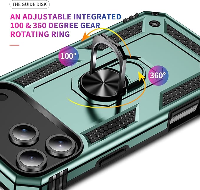 ADDIT Compatible with iPhone 17 Pro Case with Tempered Glass Screen Protector, Adjustable Kickstand Ring, Military-Grade Heavy Duty Protection, Shockproof, Anti-Fingerprint,Teal