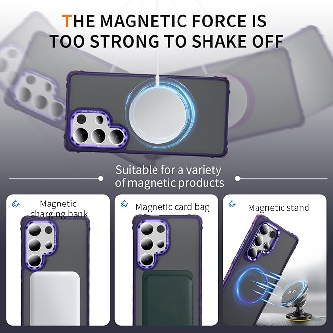 Magnetic for Samsung Galaxy S25 Ultra Case Purple Fit for MagSafe Military-Grade Shockproof Protection Adjustable Kickstand Slim Matte Anti-Fingerprint Cover Men Women