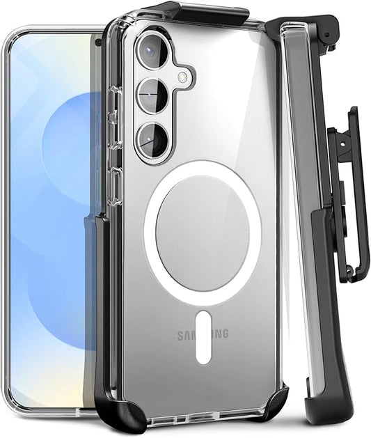 MOTIVE Designed for Samsung Galaxy s25 Case with Belt Clip, Clear Case Magnetic Compatible with MagSafe, Slim Cover, Drop Tested s25 Holster Case 6.2” | Clear [Fits s24 Phone]