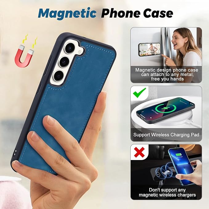 TwoHead for Samsung Galaxy S23 Wallet Case with Card Holder & Detachable Magnetic Phone Case for Galaxy S23,PU Leather Shockproof Protective Phone Cover Wallet with Wrist Strap(6.1 in,Navy Blue)