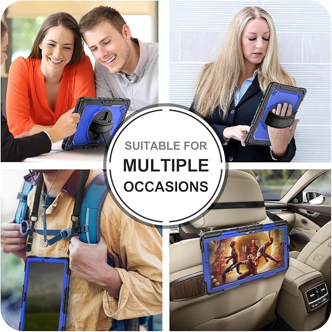 Case for Samsung Galaxy Tab A8 10.5-inch Case 2022 with Tempered Glass Screen Protector, [Kids Proof], Rotatable Kickstand/Hand & Shoulder Strap/S Pen Holder (Blue)