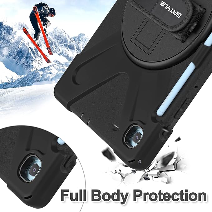 BATYUE Case for Samsung Galaxy Tab S6 Lite 10.4 Inch 2024/2022/2020 (SM-P610/P613/P615/P619/P620/P625/P627), Protective Cover with Pencil Holder, Shoulder Strap, Hand Strap, Kickstand (Black)