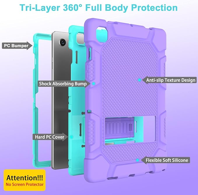 Rantice Galaxy Tab A8 Case with Kickstand, Hybrid Shockproof Rugged Cover for Samsung A8 Tablet, 10.5 Inch (SM-X200/X205/X207), Purple+Green