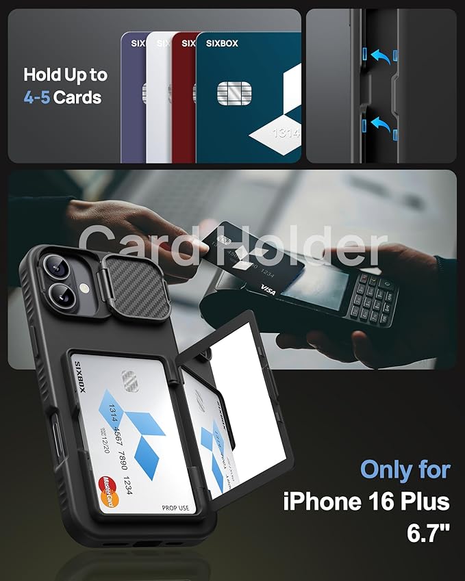 for iPhone 16 Plus Case Wallet, Built-in Stand & Card Holder & Camera Lens Cover, Full Body Protective Rugged Multifunctional Kickstand Heavy Duty Phone Case for iPhone 16 Plus 6.7" 2024, Black